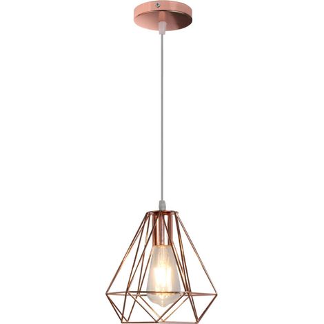 Moderne Lustre Suspension Forme Diamant, Lampe de Plafond Abat-Jour Luminaire Métal Style industrielle Décor,Or Rose (1/4)