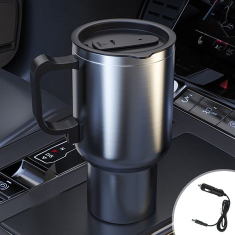 12V-Auto-Beheizbecher, Edelstahl-Reisebecher, tragbarer Getränkewärmer, Kaffee-/Teewärmer fürs Auto, ideal für lange Reisen und Autofahrten
