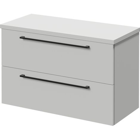 Napoli 390 Gloss Grey Pearl 800mm Wall Mounted 2 Drawer Vanity Unit for Countertop Basins - 800mm - Matt Black 480mm Handle