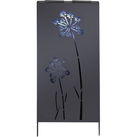 Panneau Occultant à Planter en Métal - Eclairage d'ambiance Blanc Froid Solaire Motif Floral - 50 x H 118 cm - Livraison gratuite