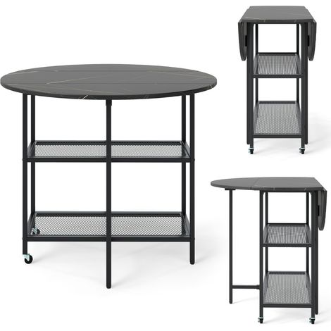 Tavolo da pranzo pieghevole mobile per 2-4 persone con 2 mensole di stoccaggio, Tavolo a ribalta per sala da pranzo Nero (1/4)