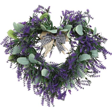 Couronne en forme de cœur pour la Saint-Valentin, couronne de lavande artificielle avec nœud, couronne décorative de fleurs vertes-AquaForge (1/5)