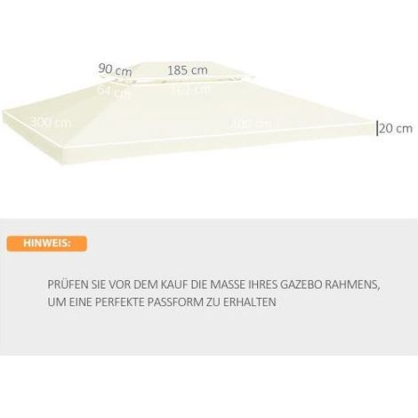 Ersatzdach für 4 x 3 m Metall-Pavillon – Auslaufsichere Öffnung, cremeweißes Polyestergewebe, für Garten- oder Partyzelte – Verstärkter Wasserschutz (1/5)