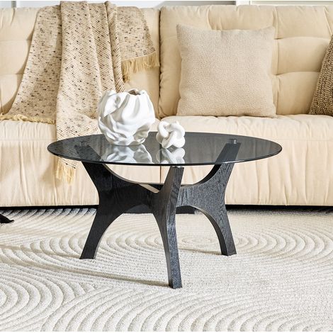 Couchtisch rund aus Glas und MDF in Schwarz, Ø 80 cm, modern, hitze- und kratzfest (1/5)