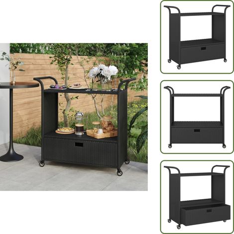 The Living Store Chariot de bar avec tiroir Noir 100x45x97 cm Résine tressée - Chariot De Bar - Chariot De Service - Chariot Roulant - Meuble De Rangement - Mobilier Extérieur (1/5)