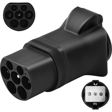 Adaptateur Type 2 vers Schuko 16A - 3.5kW (220V) – Convertisseur de Borne/Chargeur Type 2 en Prise Schuko – Alimentation pour Voitures Électriques, E-Vélos, Équipements (Noir)