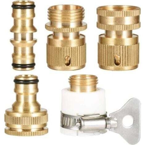 5PCS Raccord Tuyau d'arrosage en Laiton, Connecteur Robinet Tuyau de Jardin Raccord Robinet Tuyau Arrosage Laiton Connecteur de Robinet Fileté 1/2 et 3/4 avec Rondelle (1/4)