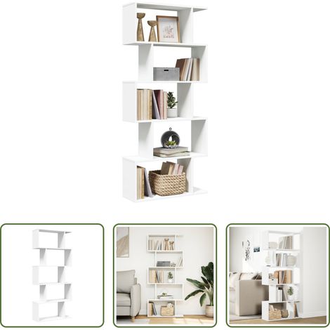 Rangement de livres - Bibliothèque séparateur de pièce à 5 niveaux Blanc 70 x 24 x 161 cm Bois d'ingénierie (1/5)