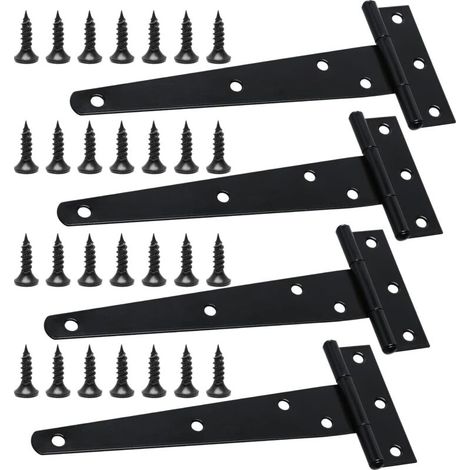 Lot de 4 charnières en T robustes avec vis de montage, 150 mm, galvanisées, pour portes de grange, portes en bois et fenêtres (1/5)