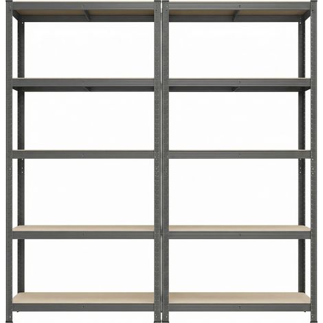 Étagère de Rangement Métallique 5 Niveaux, Lot de 2, Montage sans Vis, Charge 875 kg, Gris (1/5)