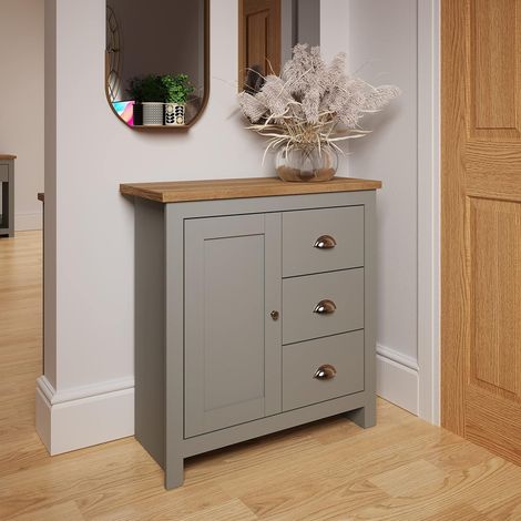 Small Modern Sideboard 1 Door 3 Drawers Grey Oak Top (1/4)
