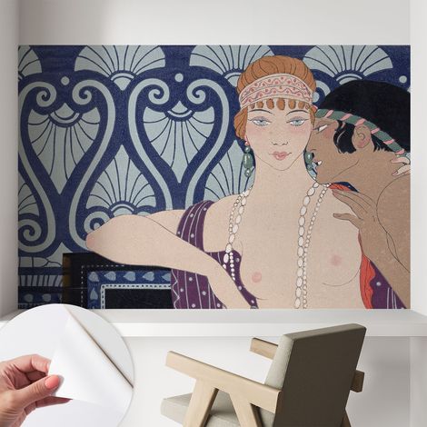 Papier peint autocollant avec imprimé décoratif pour salon et chambre à coucher Installation facile Couple artistique 104x70 cm (1/5)