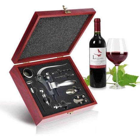 Tire-bouchon - Ensemble Ouvre-bouteilles Vin 9 Pièces - Boîte Bois Rigide - Accessoires Bar à Vin (1/4)
