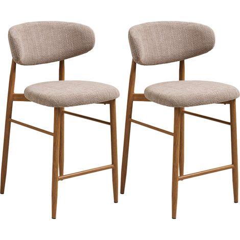 Eddie - lot de 2 tabourets en tissu texturé - pieds en acier effet bois