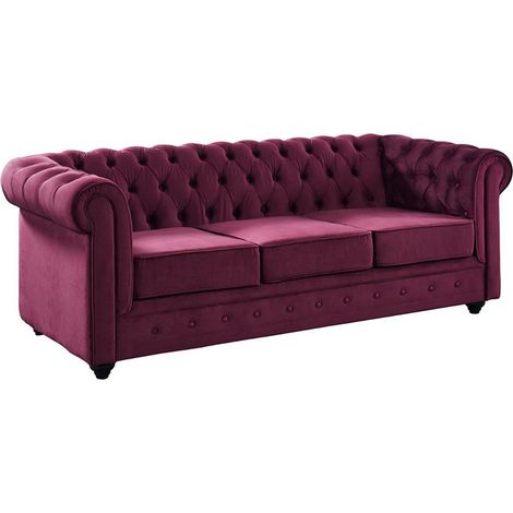 Divano CHESTERFIELD 3 posti in velluto Porpora