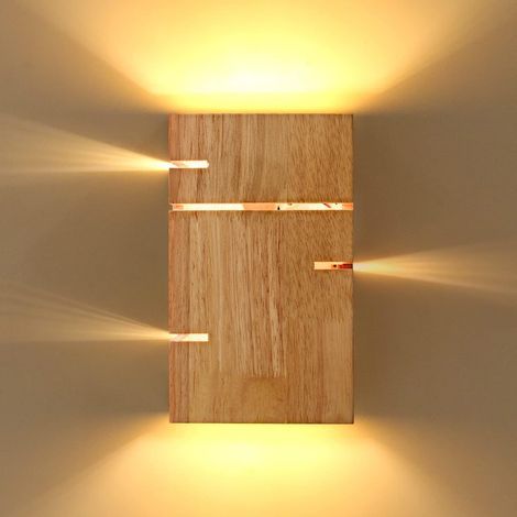 Applique murale intérieure en bois, lampe de chevet vintage E27, lampe de chevet rétro, LED blanc chaud 3000K, applique murale pour chambre, salon, café, couloir (ampoules incluses) (1/4)