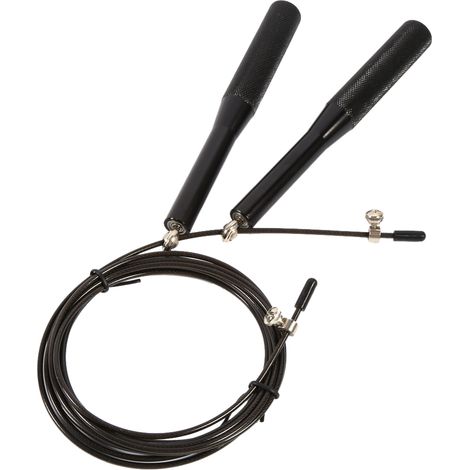 Corde à sauter fitness réglable en alliage d'aluminium avec fil d'acier, vitesse ajustable, couleur noire (1/3)