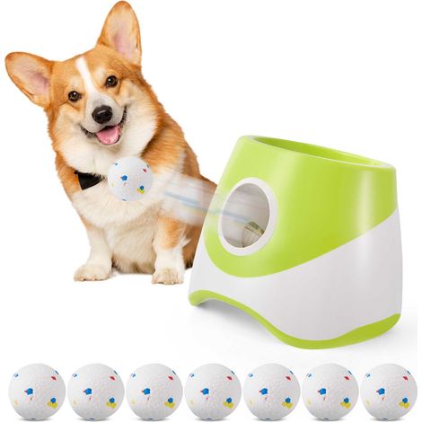 Lance-balles pour animaux, avec 6 balles de tennis, 3 réglages de distance, rechargeable, adapté aux petits chiens (vert)