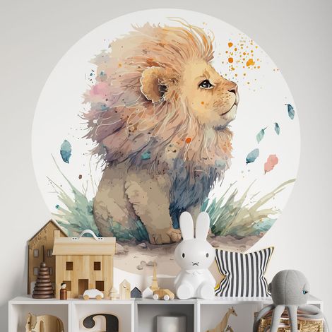 Sticker mural rond / cercle Enfants - Lion - Diamètre 30 cm - Adhésif MAT (1/2)