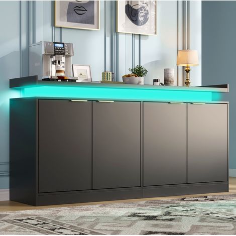 Madia con illuminazione LED RGB 160x39x83 cm, ante chiuse e ripiani fissi, design moderno, MDF nero (1/5)