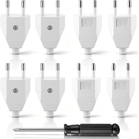 8 Pièces Prise Electrique Male 250V 2.5A, Fiche Male Prise Electrique en Matériau PP, Fiche électrique Mâle Avec Tournevis, D'alimentation Domestique Décorative à Encastrer ou à Remplacer, Blanc (1/5)