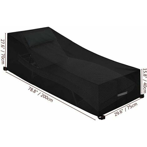 Housse Pour Transat - Tissu Oxford 210D Impermeable Anti-Uv Coupe-Vent Avec Grilles De Ventilation - 200 X 75 X 40/80 Cm - Noir (1/4)