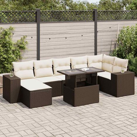 vidaXL Salon de jardin 8 pcs avec coussins marron résine tressée (1/5)
