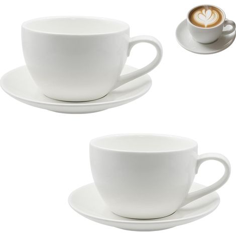 Lot de 2 Tasses à Expresso en Porcelaine 200ml Ensembles Tasses et Soucoupes Service à Café en Porcelaine Service Tasse a Café pour Maison Restaurant Passe au Micro-ondes (1/5)