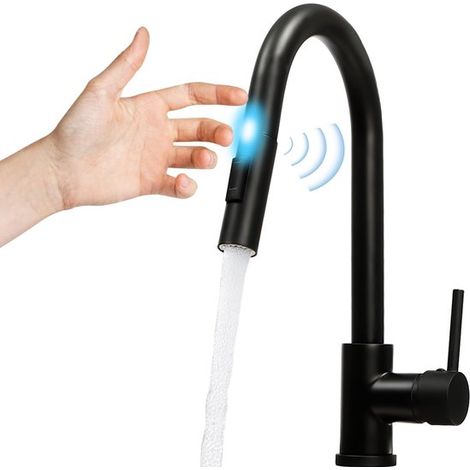 Berührungsempfindlicher Wasserhahn schwarz Küchenarmatur mit Ausziehbrause 360 drehbarer Spültischhahn Einhebel-Waschtischarmatur Küchenmischer 2 2 (1/5)