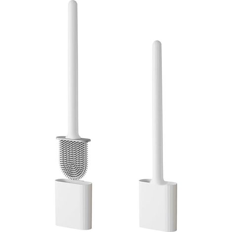 Brosse WC en silicone avec support à séchage rapide - Brosse WC plate en silicone, tête flexible pour un nettoyage en profondeur (1/5)