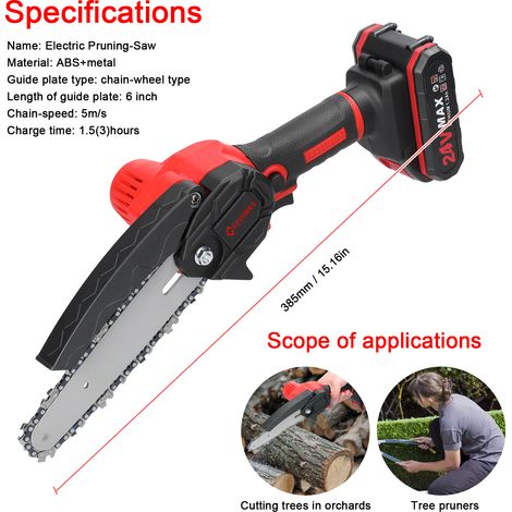 6In Portable Cordless Chainsaw Electric Saw Wood Cutter Trimmer+2 24V Batteries