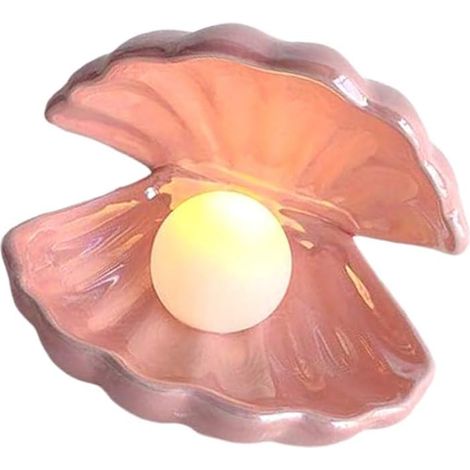 Shell perle lampe de style européen lumières perle en céramique Figure dessus de table océan lampe ornement pour pépinière chambre salon rose-Fei Yu (1/5)