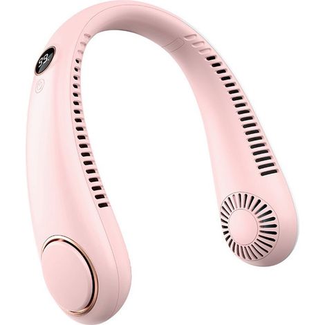 Ventilateur de cou sans pales rechargeable USB avec écran, 5 vitesses, portable, rose (1/2)