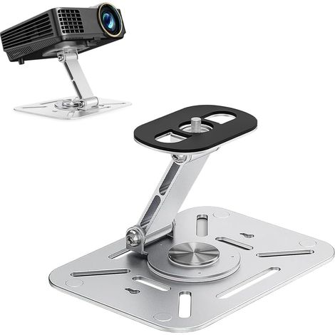 Support de table de projecteur universel 3 en 1 argenté, support en aluminium rotatif à 360 degrés et réglable multi-angles pour mini projecteurs de cinéma maison (1/5)