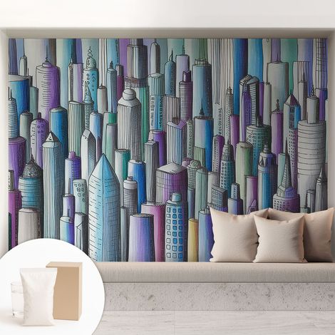 Papier peint intissé mural avec imprimé pour décoration pour salon pour chambre à coucher pour entrée Gratte-ciel urbains 208x146 cm (1/5)