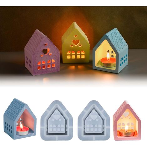 Moule Silicone Bougie Maison, Moule Silicone Savon Maison, Moule Silicone Epoxy, Moules en Silicone pour Maison Moule Bougie Béton, Maison 3d Moules pour Halloween Noël Thanksgiving (1/5)