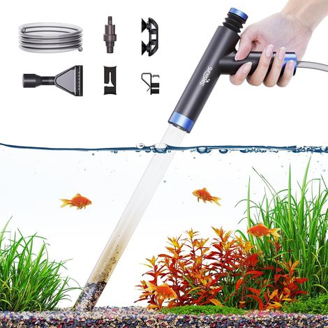 Pompe à siphon pour aquarium - Kit de nettoyage manuel pour gravier - Avec bouton poussoir d'air - Avec tuyau pour aspirer le fumier et le sable (1/5)