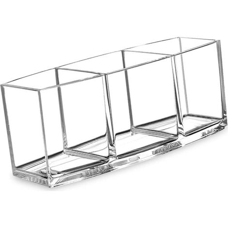 Porte-pinceaux de maquillage transparent, élégant et simple, avec 3 compartiments pour crayons à sourcils, accessoire de bureau.
