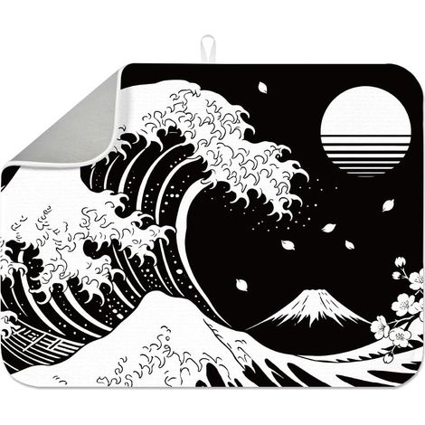 Ukiyo-e Mount Fuji Tapis de séchage à vaisselle japonais Motif vague 45 x 60 cm (1/5)