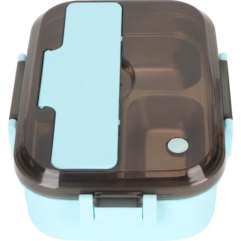 Boîte à lunch en acier inoxydable avec baguettes et cuillère, isotherme, style bento, idéale pour le bureau et les pique-niques, bleue, 3 compartiments (1/5)