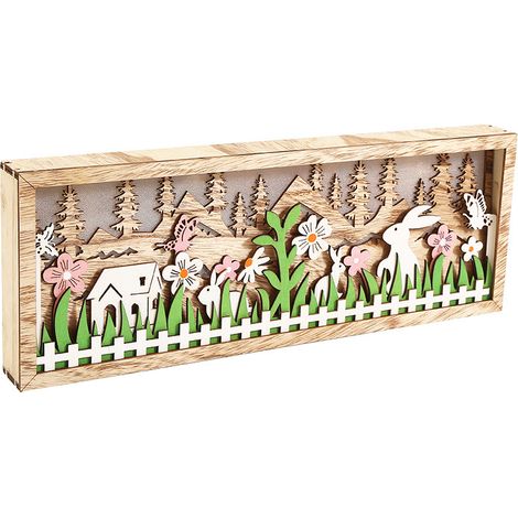 Dekorative Osterlaterne aus Holz, handgeschnitzter Rahmen mit bemalten Hasen und Blumen, Geschenkverpackung, Farbe wie abgebildet, Einheitsgröße (1/5)