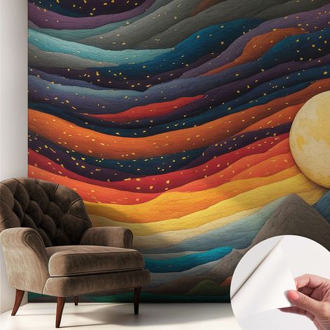 Tapete adhésive moderne pour salon et chambre à coucher Décoration rapide avec colle Montagnes colorées 250x250 cm (1/5)