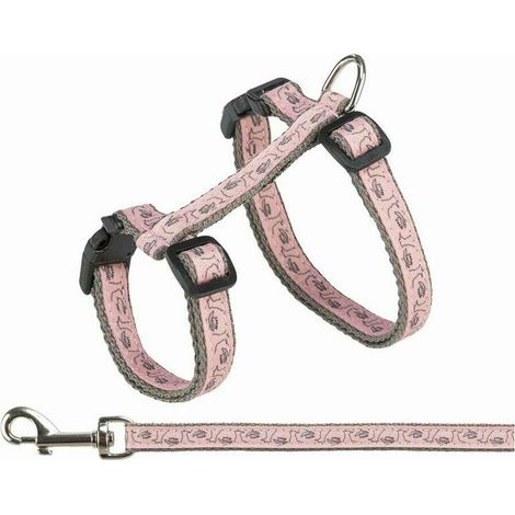 Trixie Verstellbares Grau-Rosa Geschirr und Leine für Katze