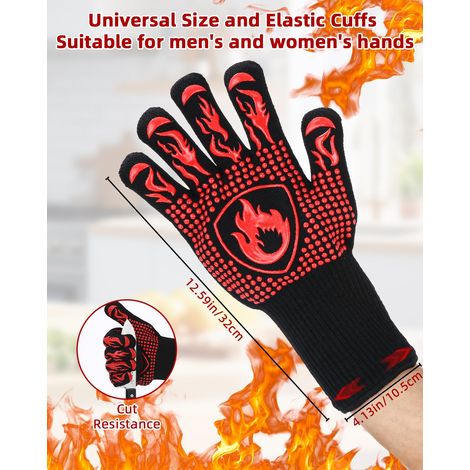 Guanti da forno universali resistenti al calore fino a 800°C, antiscivolo, traspiranti, rossi, in aramide, cotone, silicone, 1 paio (1/4)