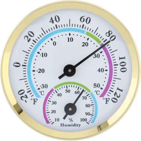 Mini analoges 2-in-1-Innenraum-Thermometer und Hygrometer für Zuhause, Büro, Außenbereich, Wandmontage, mechanische Anzeige (golden) (1/5)