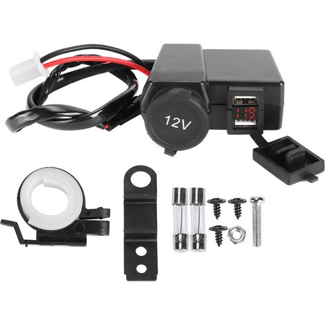 Chargeur moto 12V‑24V allume-cigare avec surveillance tension, double USB rapide pour téléphone GPS caméra rouge (1/5)