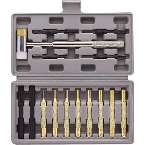 Ensemble professionnel de chasse-goupilles et marteau - Avec chasse-goupilles en laiton, acier et plastique et tête de marteau interchangeable (1/5)