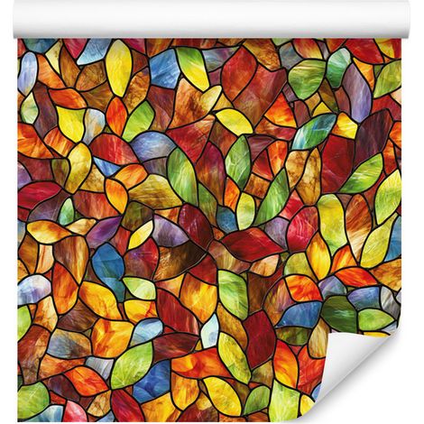 Carta da parati effetto vetrata arancione, oro e rosso 50x1000 cm (1/5)