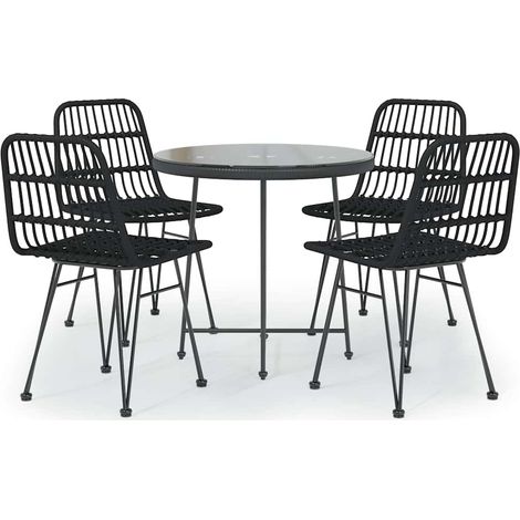Set da Pranzo da Giardino 5 pz  Salotto da Giardino Nero in Polyrattan (1/5)
