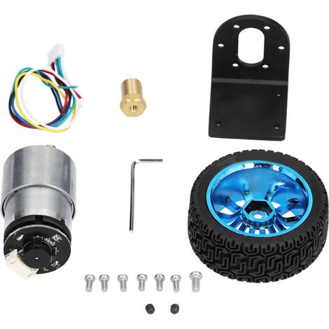 Ensemble moteur à encodeur, arbre CW/CCW, moteurs à engrenages CC avec roue de support pour voiture d'équilibre, 12 V CC, 1590 tr/min (1/5)